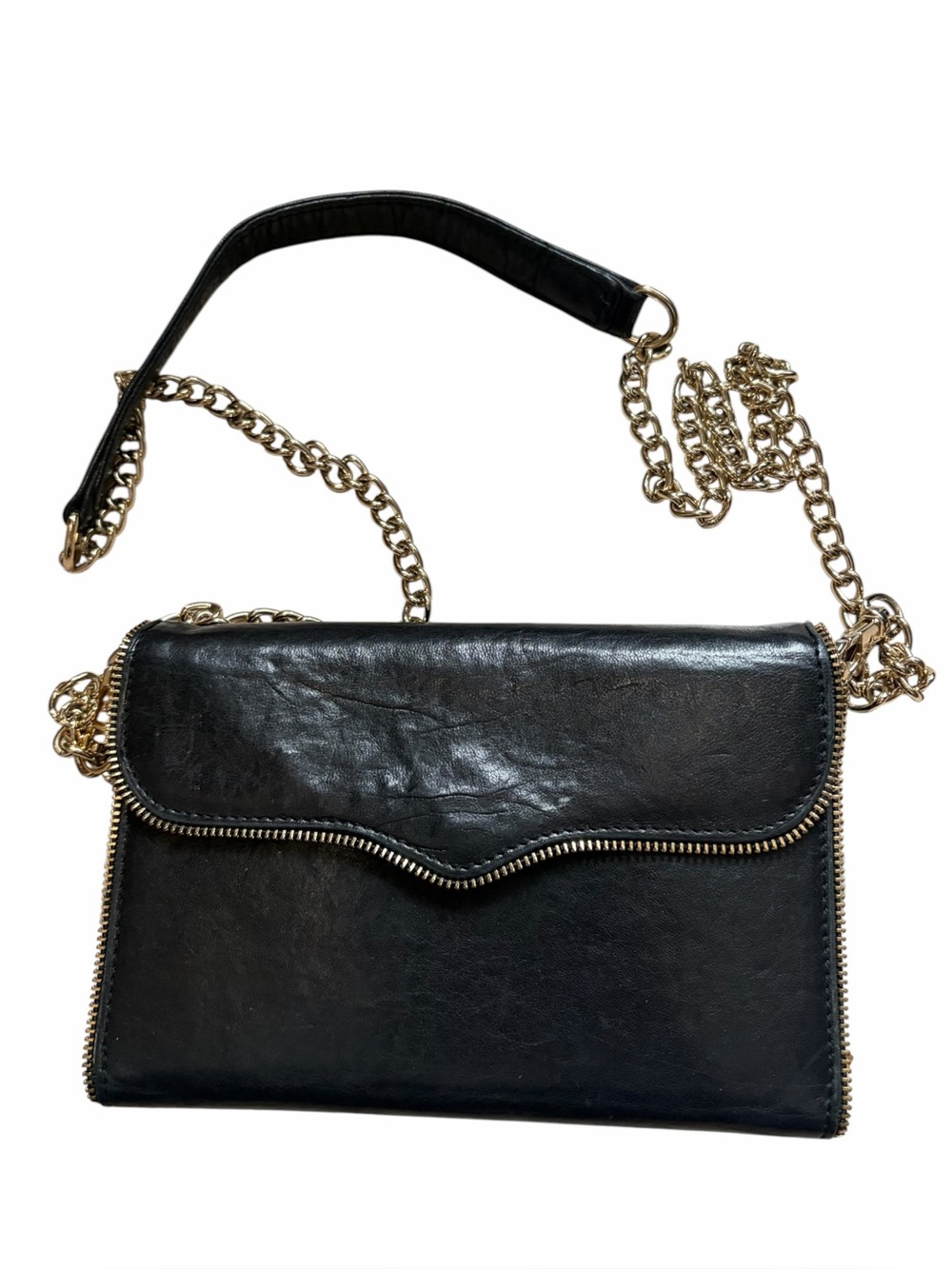 REBECCA MINKOFF Black Leather Convertible Crossbody Wallet Bag